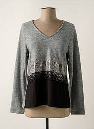 Pull tissage chiné manches longues gris MALOKA femme