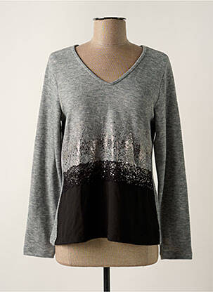 Pull tissage chiné manches longues gris MALOKA femme
