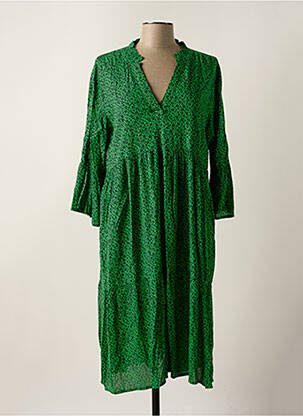 Robe mi-longue imprimé fleurs manches 3/4 vert KAFFE femme