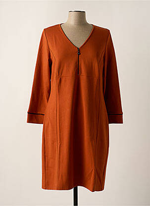Robe mi-longue manches longues manches longues marron MALOKA femme