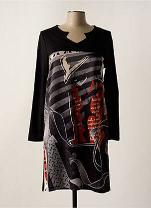Robe mi-longue manches longues manches longues noir MALOKA femme