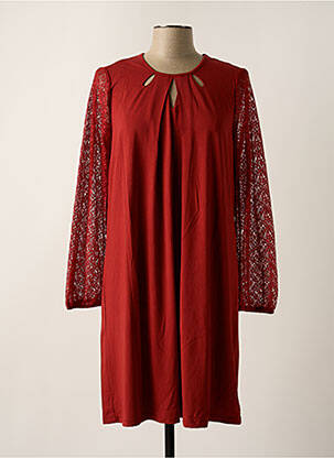 Robe mi-longue coupe fluide manches longues rouge MALOKA femme