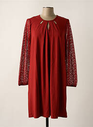 Robe mi-longue coupe fluide manches longues rouge MALOKA femme