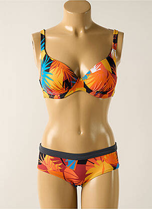 Maillot de bain 2 pièces stretch haut soutien-gorge moulé orange OLYMPIA femme