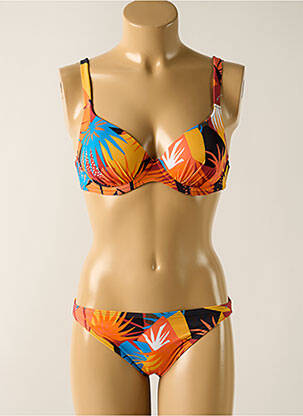 Maillot de bain 2 pièces stretch haut soutien-gorge moulé orange OLYMPIA femme
