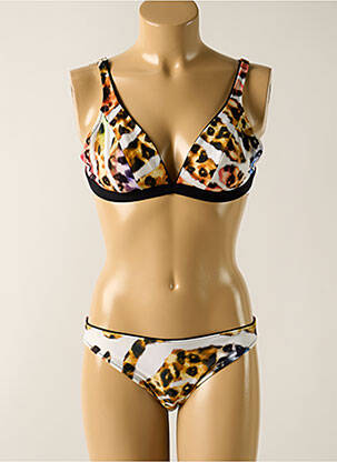 Maillot de bain 2 pièces stretch haut triangles marron EMPREINTE femme