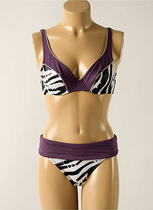 Maillot de bain 2 pièces stretch haut soutien-gorge emboitant violet EMPREINTE femme