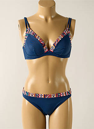 Maillot de bain 2 pièces stretch haut soutien-gorge emboitant bleu OLYMPIA femme