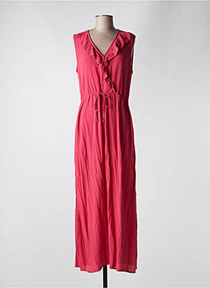 Robe longue tissage crêpe sans manche rose ICHI femme