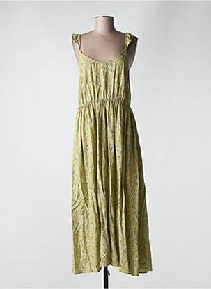 Robe longue imprimé fleurs fines bretelles vert SEE U SOON femme