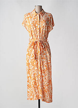 Robe mi-longue coupe fluide manches courtes orange OBJECT femme