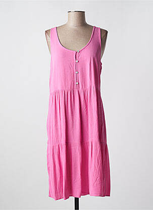 Robe mi-longue tissage crêpe sans manche rose ICHI femme