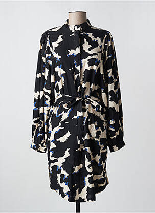 Robe mi-longue imprimé fantaisie manches longues noir OBJECT femme
