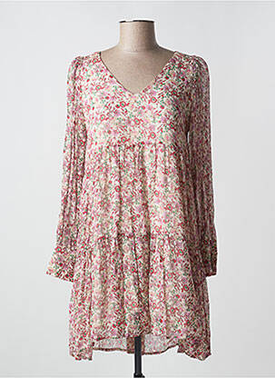 Robe courte coupe évasée manches longues rose GRACE & MILA femme