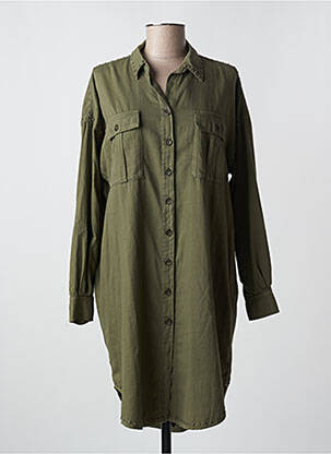 Robe mi-longue coupe fluide manches longues vert FIVE femme