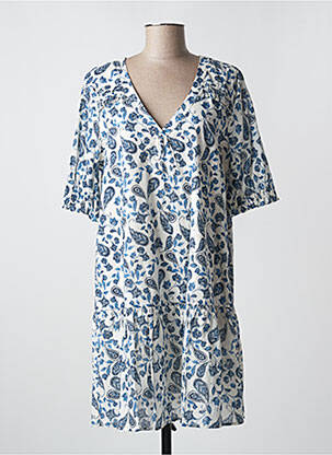 Robe mi-longue imprimé fleurs manches courtes bleu ICHI femme