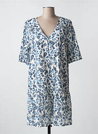 Robe mi-longue imprimé fleurs manches courtes bleu ICHI femme