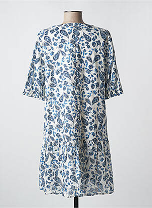 Robe mi-longue imprimé fleurs manches courtes bleu ICHI femme