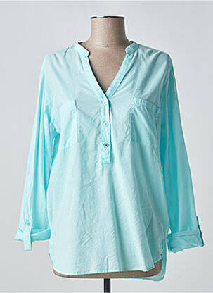 Blouse tissage popeline manches longues bleu clair AMOUR femme