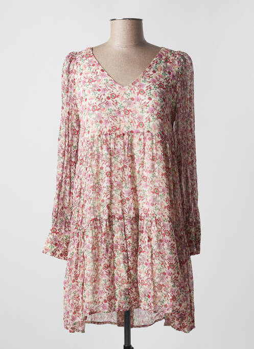 Robe courte coupe évasée manches longues rose GRACE & MILA femme