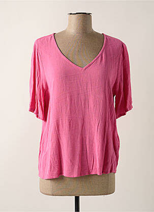 Blouse tissage crêpe manches courtes rose ICHI femme