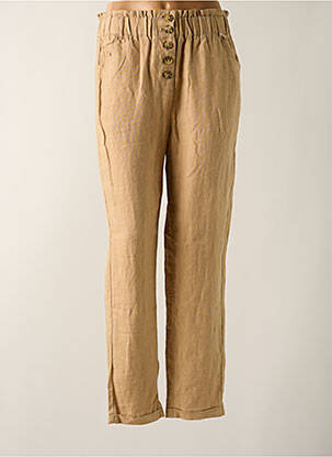 Pantalon droit tissage crêpe taille haute beige C'EST BEAU LA VIE femme