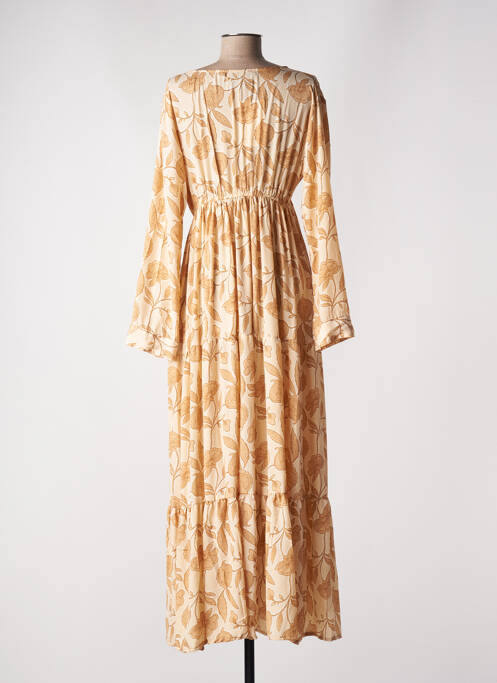 Robe longue imprimé fleurs manches longues beige GOLD & SILVER femme