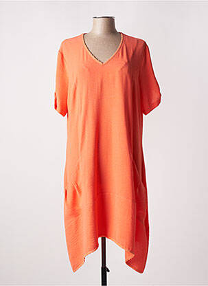 Robe mi-longue coupe fluide manches courtes orange FRANCK ANNA femme