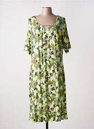 Robe mi-longue imprimé fleurs manches courtes vert APRICO femme