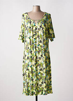 Robe mi-longue imprimé fleurs manches courtes vert APRICO femme