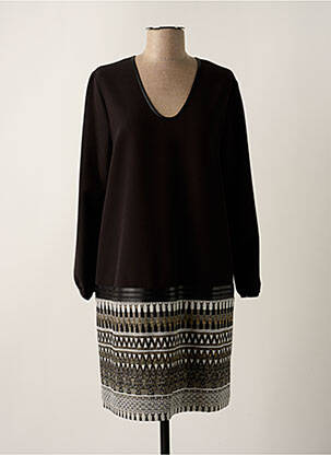 Robe mi-longue tissage crêpe manches longues noir LAUREN VIDAL femme