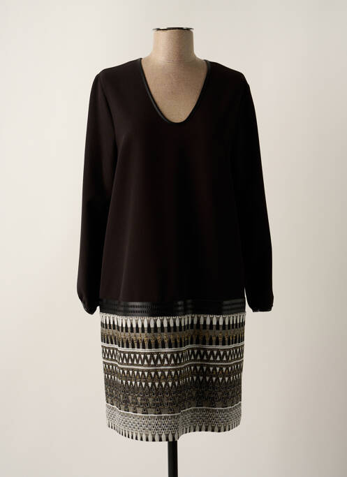 Robe mi-longue manches longues manches longues noir LAUREN VIDAL femme
