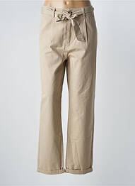 Pantalon droit tissage popeline taille haute beige GEISHA femme