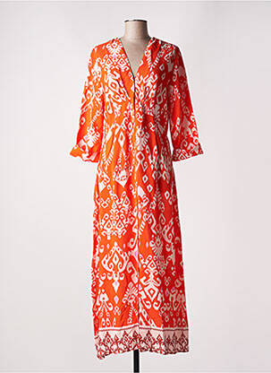 Robe longue manches longues manches longues rouge GEISHA femme