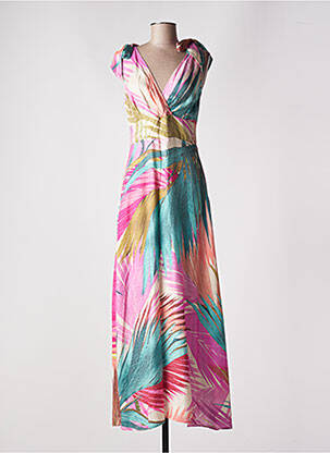 Robe longue imprimé fantaisie sans manche bleu GEISHA femme