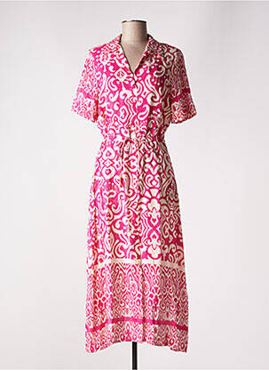 Robe longue imprimé fantaisie manches courtes rose GEISHA femme