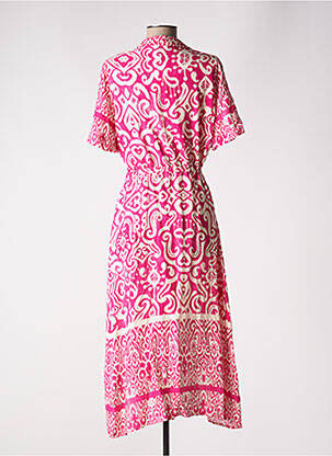 Robe longue imprimé fantaisie manches courtes rose GEISHA femme