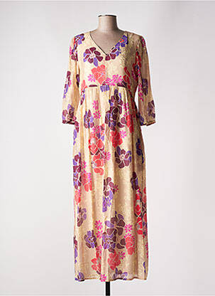 Robe longue tissage popeline manches longues beige GEISHA femme