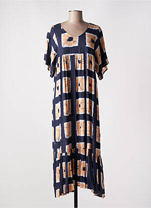 Robe longue imprimé fantaisie manches courtes bleu MAISON HOTEL femme