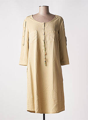 Robe mi-longue manches longues manches longues beige GEISHA femme