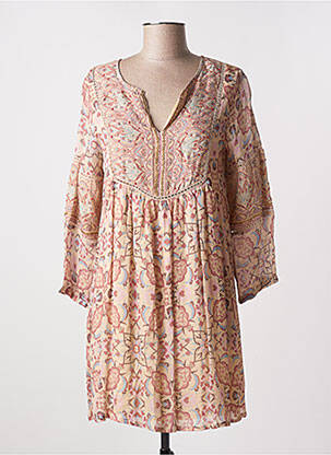 Robe mi-longue imprimé fleurs manches longues beige NEKANE femme