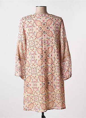 Robe mi-longue imprimé fleurs manches longues beige NEKANE femme