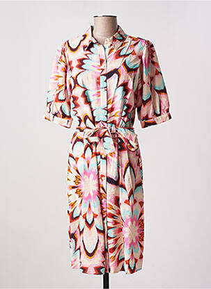 Robe mi-longue imprimé fantaisie manches courtes rose GEISHA femme