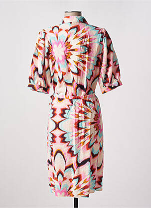 Robe mi-longue imprimé fantaisie manches courtes rose GEISHA femme