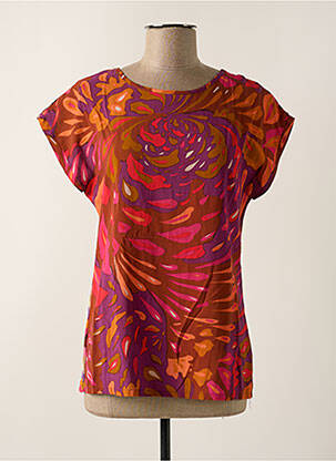 Top imprimé fantaisie manches courtes marron GEISHA femme