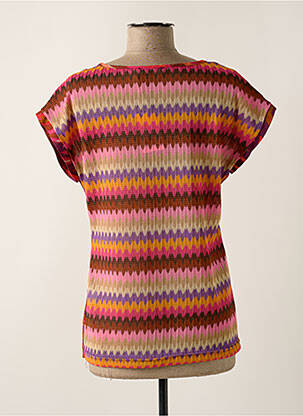 Top imprimé fantaisie manches courtes marron GEISHA femme