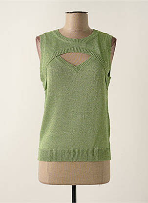 Pull maille souple et aérée sans manche vert NEKANE femme