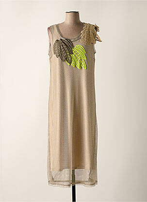 Robe mi-longue coupe fluide sans manche beige TRICOT CHIC femme