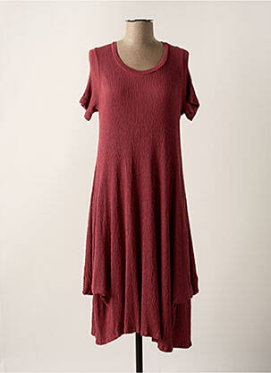 Robe mi-longue tissage crêpe manches courtes rose LUUKAA femme