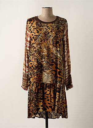 Robe mi-longue manches longues manches longues marron LES BLONDINETTES femme
